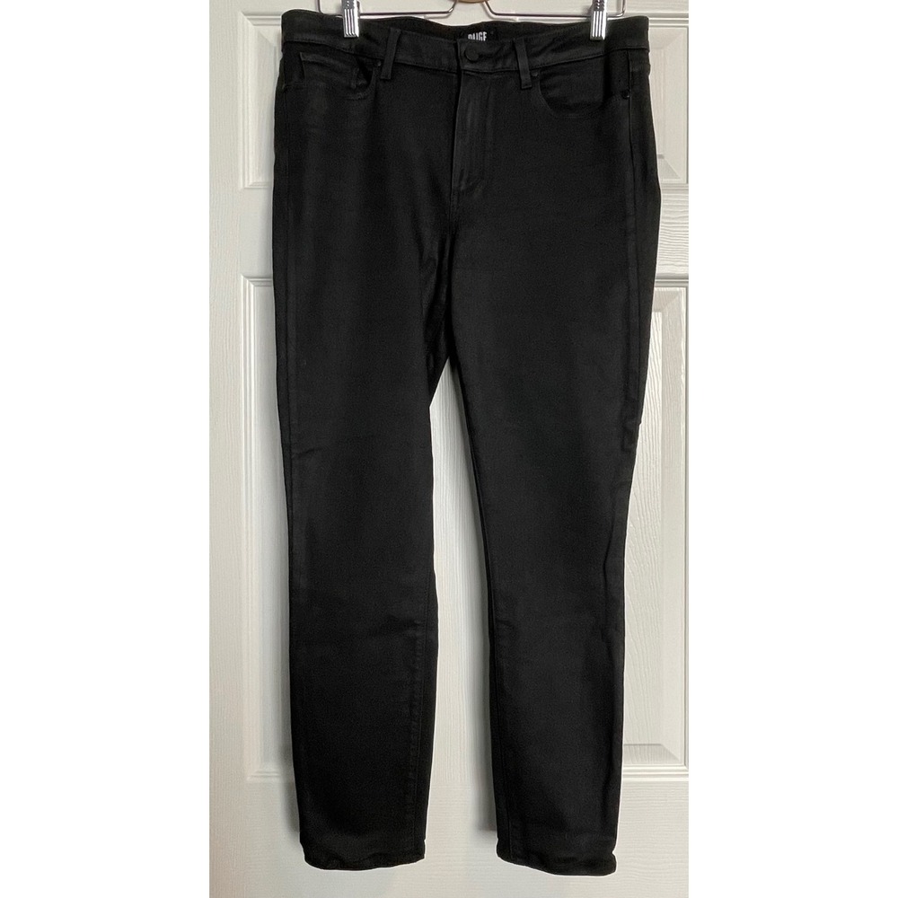 Paige Hoxton Ankle Black Fog Luxe Coating Coated Skinny Jeans Womens 32 Made USA - Picture 4 of 13